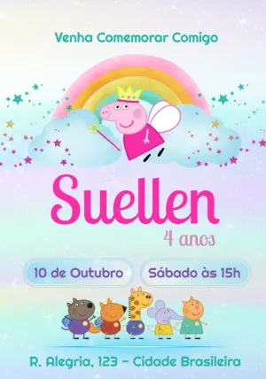 Convite Aniversário Peppa Pig Fada para Editar Online