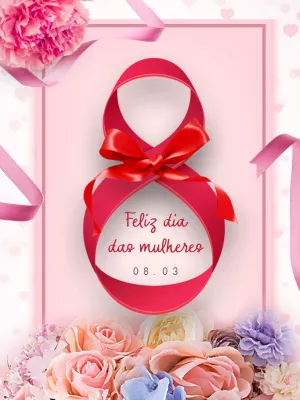 Post Dia da Mulher com Laço e Flores para Editar Online