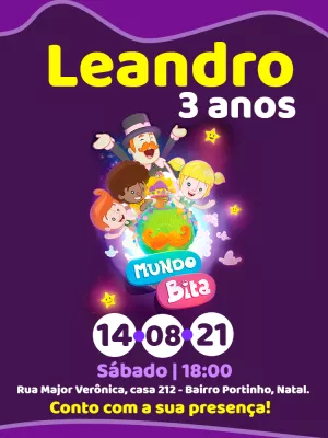 Convite Aniversário Mundo Bita com a Turma para Editar Online