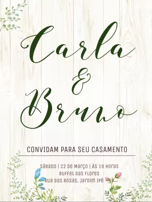 Convite de Casamento Rústico Floral para Editar Online