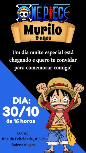 Convite de Aniversário One Piece para Editar Online