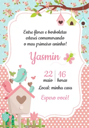 Convite Aniversário Jardim dos Pássaros para Editar Online