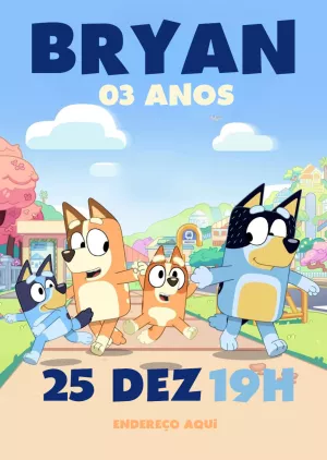 Convite de Aniversário Bluey e Bingo para Editar Online