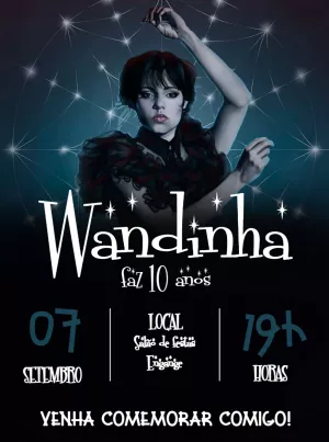 Convite de Aniversário Wandinha Addams Editável Online