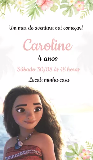 Convite de Aniversário Moana para Editar e Imprimir