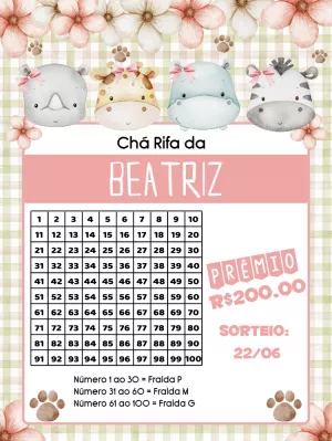 Rifa Chá de Bebê Safari Menina para Editar e Imprimir