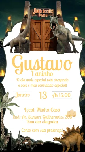 Convite de Aniversário Jurassic Park com Dinossauros para Editar