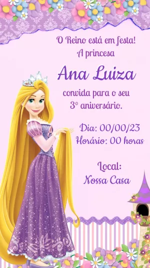 Convite de Aniversário Rapunzel Editável para Imprimir