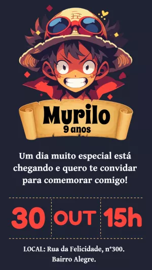 Convite de Aniversário One Piece para Editar Online