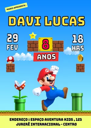 Convite Aniversário Super Mario Bros para Editar Online