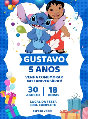 Convite Aniversário Lilo e Stitch para Editar Online