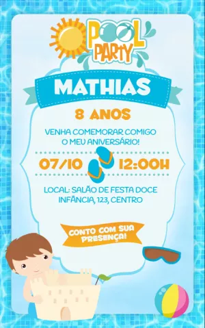 Convite de Aniversário Pool Party para Editar Online
