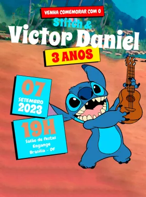 Convite Aniversário Stitch Tropical para Editar Online