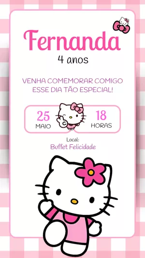 Convite de Aniversário Hello Kitty para Editar Online