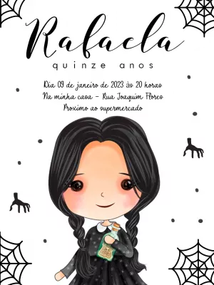 Convite de Aniversário Wandinha Addams para Editar Online