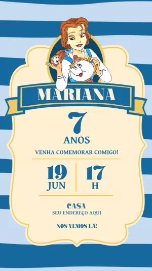 Convite Aniversário A Bela e a Fera para Editar Online