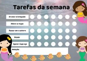Quadro de Tarefas Sereias Editável para Imprimir