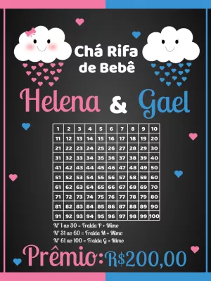 Rifa Chá de Bebê Gêmeos Casal para Editar Online