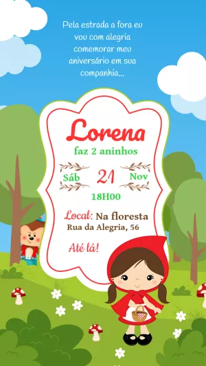 Convite Aniversário Chapeuzinho Vermelho para Editar Online