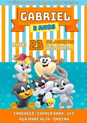 Convite Aniversário Baby Looney Tunes para Editar Online