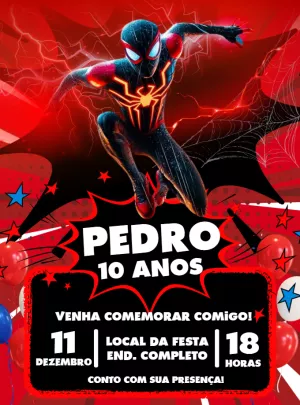 Convite Aniversário Homem Aranha Miles Morales para Editar Online