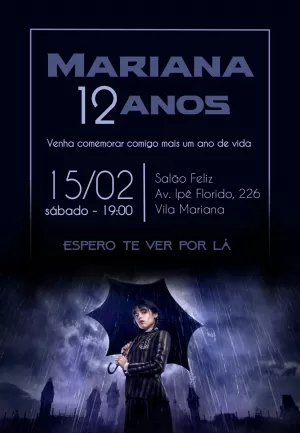 Convite Aniversário Wandinha Addams para Editar Online