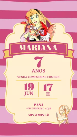 Convite Aniversário A Bela Adormecida com Aurora para Editar Online