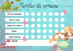 Quadro de Tarefas Sereia para Editar e Imprimir Online