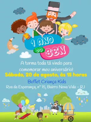 Convite de Aniversário Mundo Bita com a Turma para Editar Online