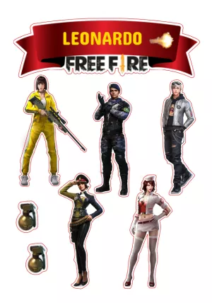 Topo de Bolo Free Fire com Personagens para Editar Online