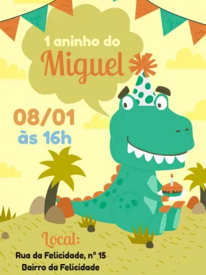 Convite de Aniversário Dinossauro Infantil para Editar Online