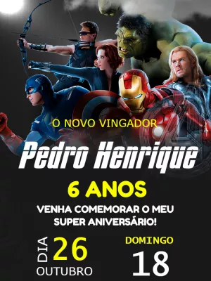 Convite de Aniversário Vingadores com Heróis para Editar Online