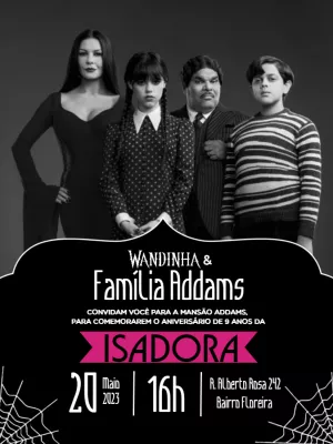 Convite de Aniversário Wandinha Addams para Editar Online