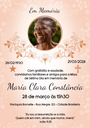 Convite Missa de Sétimo Dia com Foto para Editar Online