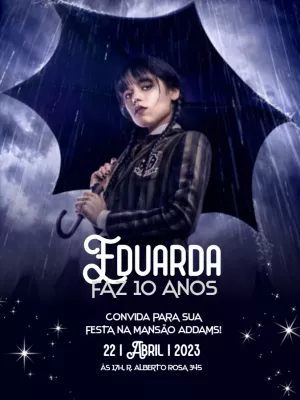 Convite de Aniversário Wandinha Addams para Editar Online