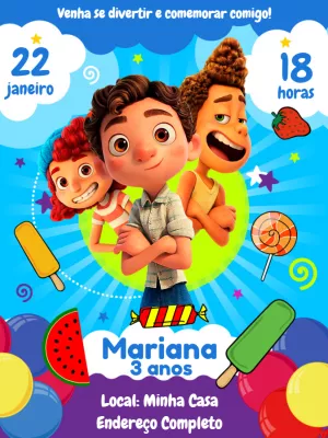 Convite de Aniversário Luca da Disney para Editar Online
