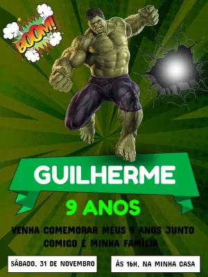 Convite de Aniversário do Incrível Hulk para Editar Online