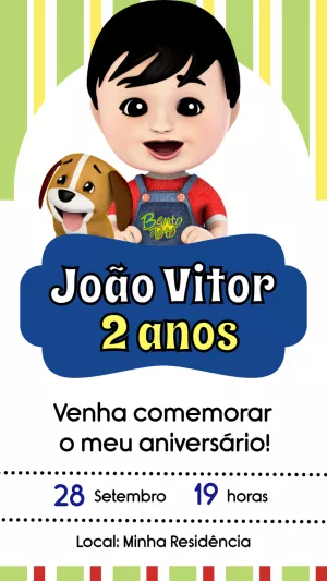 Convite de Aniversário Bento e Totó com Menino para Editar Online