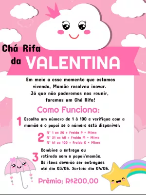 Convite Chá Rifa Chuva de Amor com Nuvens para Editar Online