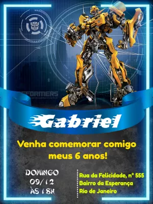Convite de Aniversário Transformers para Editar Online