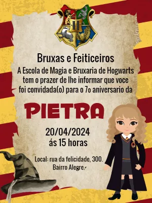 Convite de Aniversário Harry Potter com Hermione para Editar