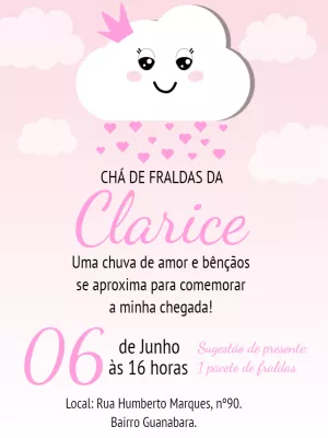 Convite Chá de Fraldas Chuva de Amor para Editar Online