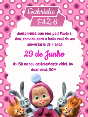 Convite Aniversário Masha e o Urso para Editar Online