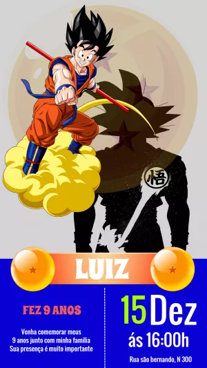 Convite Aniversário Dragon Ball Z com Goku para Editar Online
