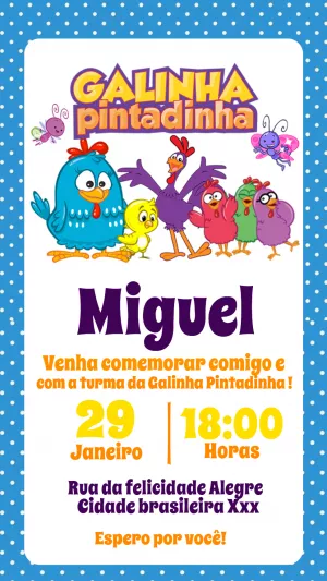 Convite Aniversário Galinha Pintadinha para Editar Online