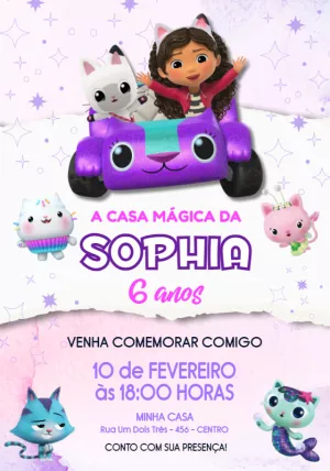 Invitación de cumpleaños La casa de muñecas de Gabby – Estático – Jotta
