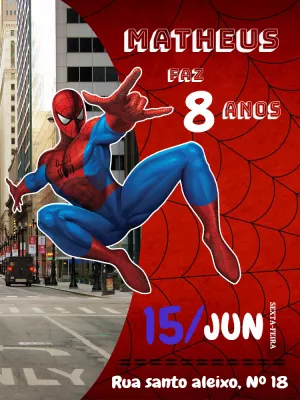 Convite de Aniversário Homem Aranha para Editar Online