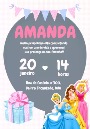 Invitación de cumpleaños Princesas – Estático – Beatriz Lopes dos Anjos