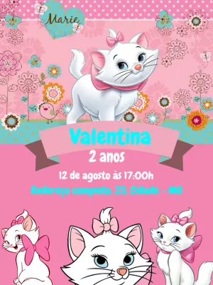 Convite Aniversário Gatinha Marie para Editar Online