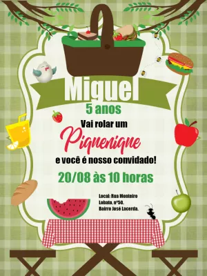 Convite de Aniversário Piquenique Ilustrado para Editar Online